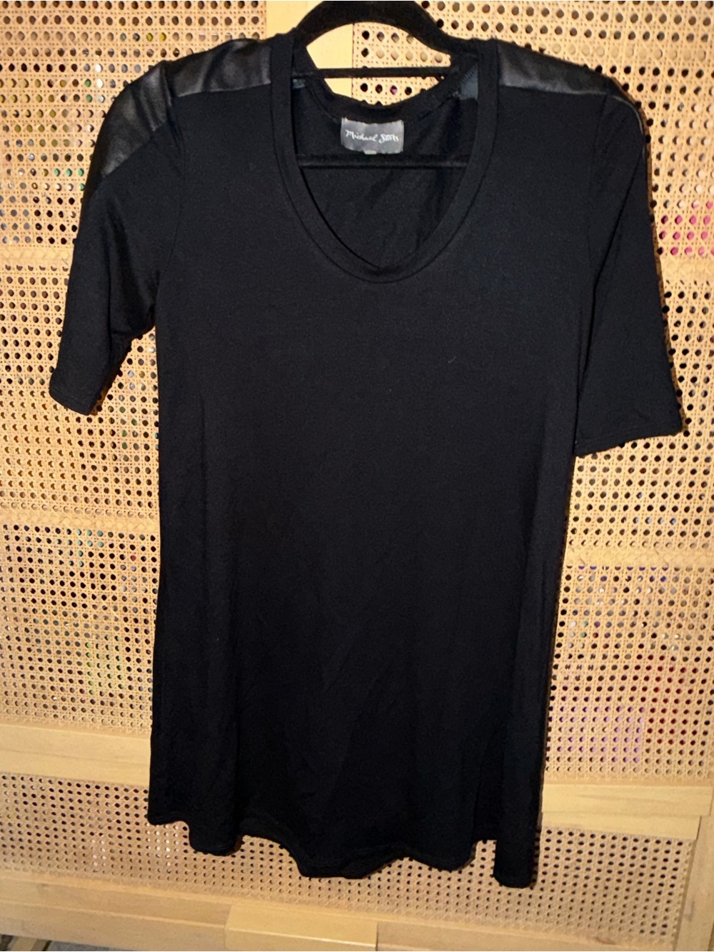 Michael Stars Black Leather Trim Tee Shirt Mini Dress Tunic Women’s small